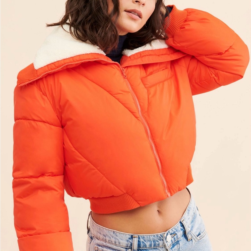 NWT Maeve Anthropologie Sherpa lined collar orange puffer jacket